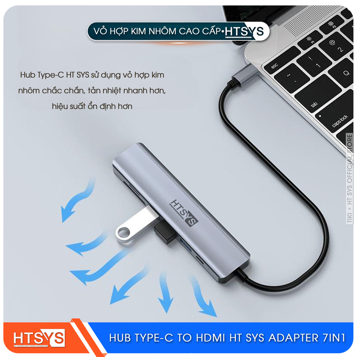 Hub Type C HT SYS 7 in 1 To HDMI, USB 3.0, SD, TF, USB C, PD 100W - Hàng Chính Hãng