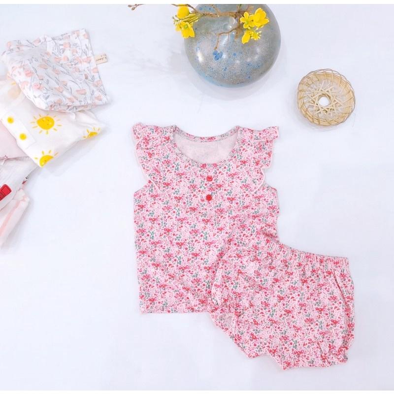 Bộ mặc nhà bé gái chất liệu cotton, tay cánh tiên, quần bom chun xinh xắn