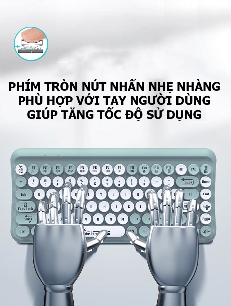 Bộ bàn phím mini 85 phím nút tròn và chuột không dây LT700 dùng cho văn phòng - JL