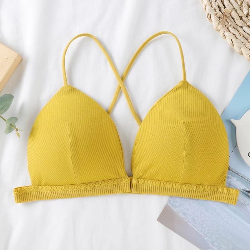 Áo Lót Nữ. Áo Ngực Bra Cotton Gân Dây Mảnh Chéo Sau Lưng Kiểu Nút Cài Trước.Mút Vừa Nâng Ngực.Free Size Từ 40kg tới 60kg