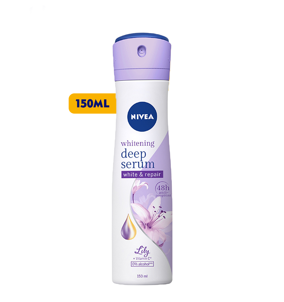 Bộ Đôi Xịt và Lăn Ngăn Mùi Nivea Serum Trắng Mịn Hương Hoa LiLy (150ml+40ml)