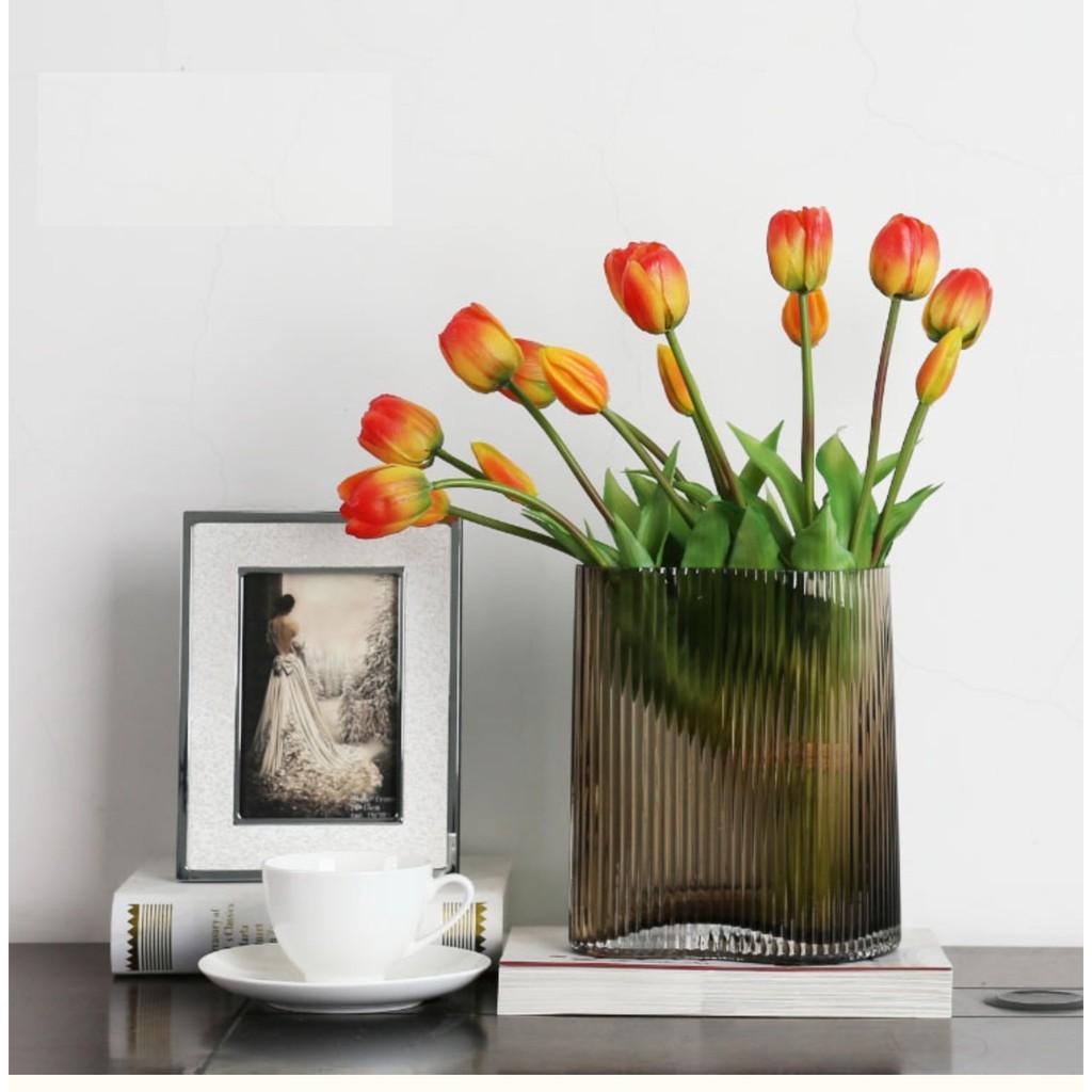 Hoa giả, bó 5 bông tulip silicon loại cao cấp đẹp tự nhiên y thật trang trí phòng khách sang trọng TL-05