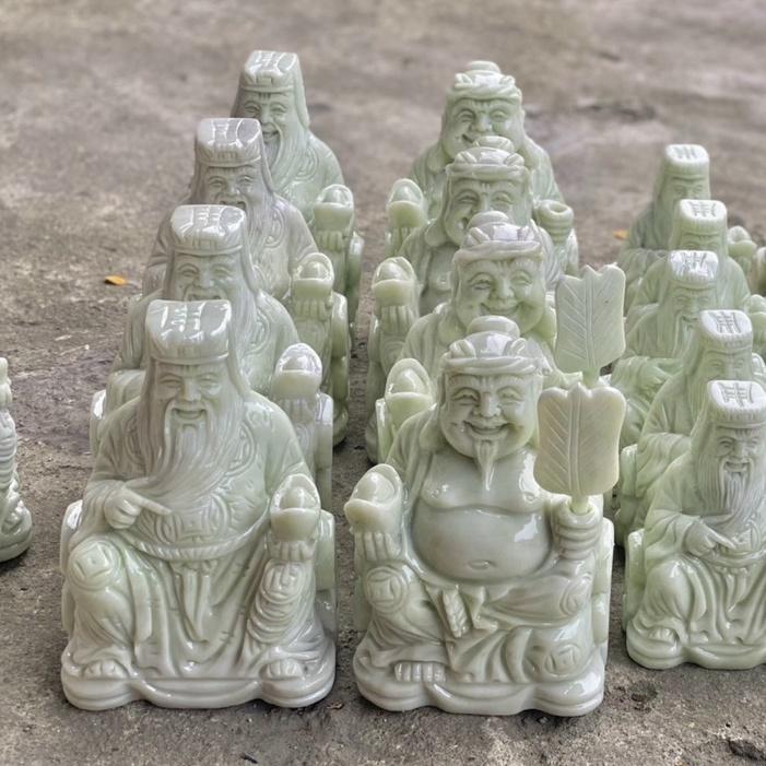 Thần Tài Thổ Địa Đá Trắng Xanh Thái Nguyên - Cao 15cm & 20cm