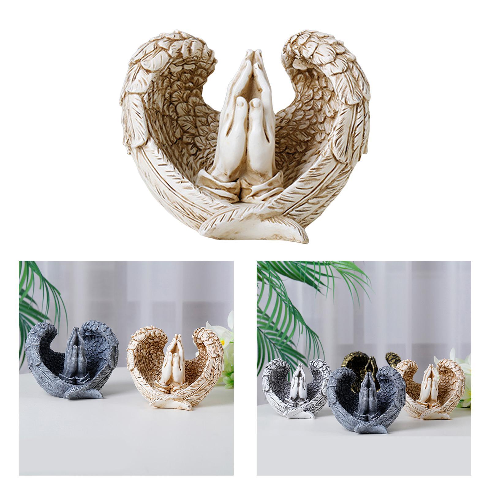 Angel Wings Statue with Pray Hands 3D Art Figurines Indoor Office Decor