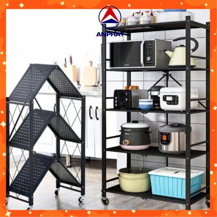 Kệ sắt gập gọn đa năng 3/4/5 tầng có bánh xe cho phòng bếp, phòng sách, phòng tắm