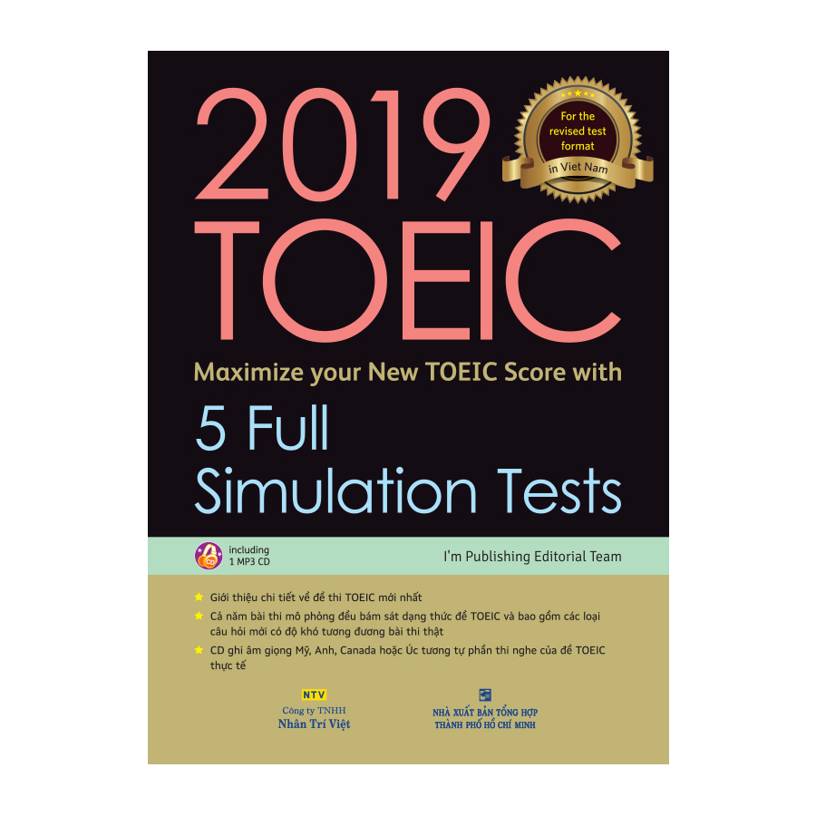 2019 TOEIC - 5 Full Simulation Tests (Gồm Sách, Scripts & Answer Key Và Đĩa MP3)