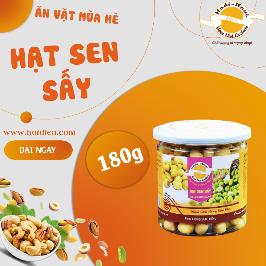 Hạt sen sấy Hột Điều Nam Việt giòn tự nhiên lon 180g