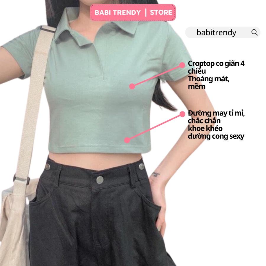 Áo Croptop Basic Cổ Bẻ Polo Cá Tính Chất Mềm Dáng Ôm Siêu Xinh - Babi Trendy CT14