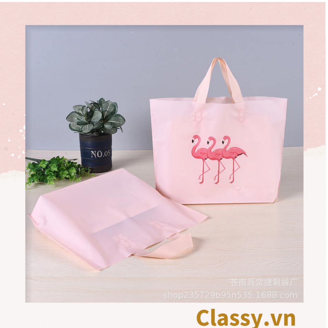 Túi tote hồng hạc Classy bằng nhựa nhiều size, màu hồng, không ra màu T1360