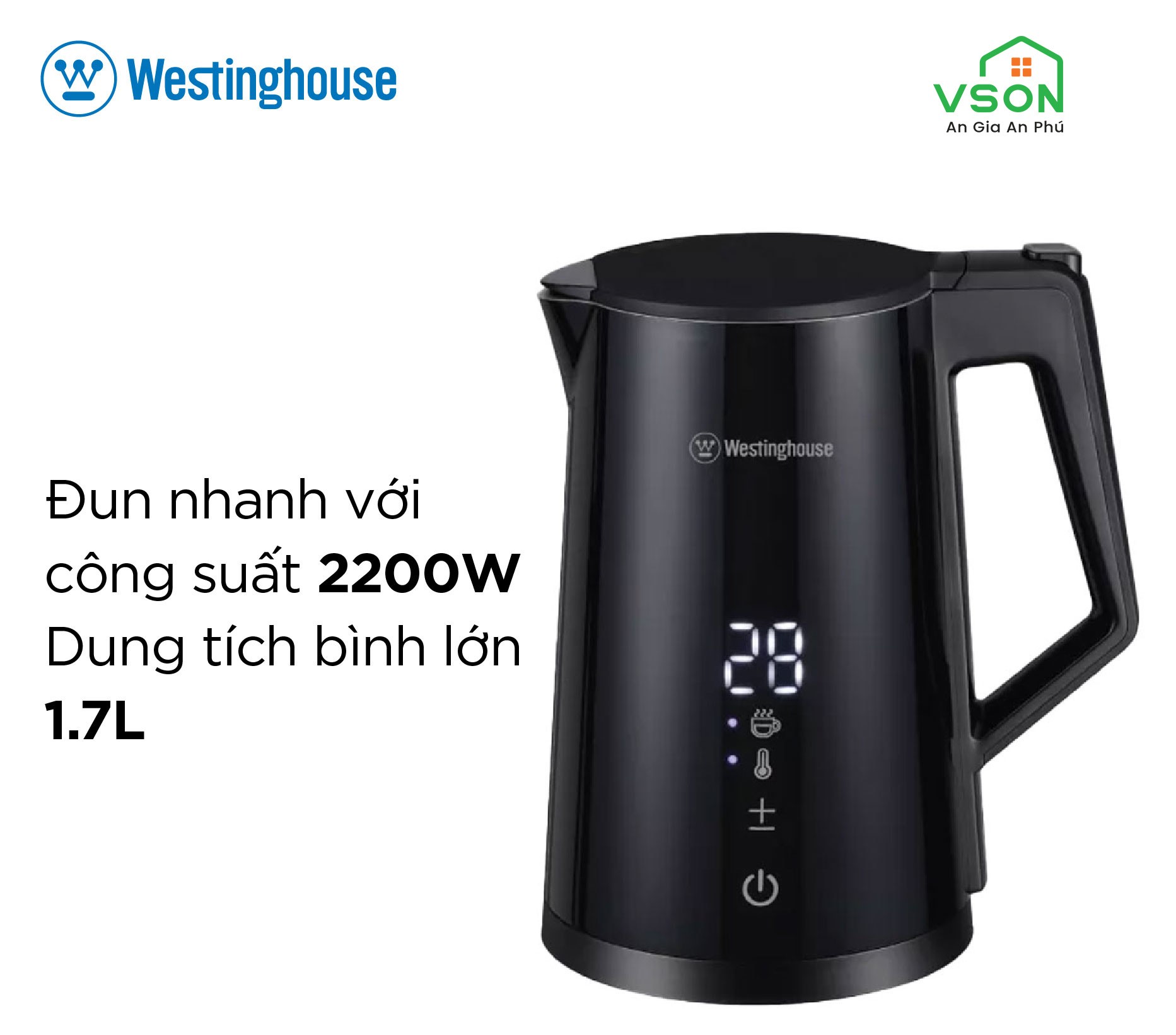 Ấm đun siêu tốc cao cấp WestingHouse WKWK3815 Dung tích 1.7L Công suất 2200W - Hàng chính hãng Mỹ