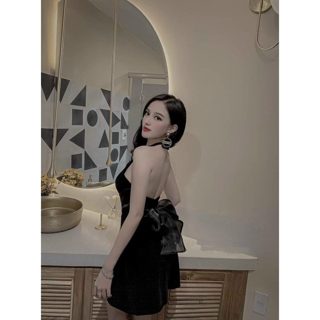 Đầm Nữ Cổ Yếm Hở Lưng Cột Nơ Phối Voan Siêu Xinh