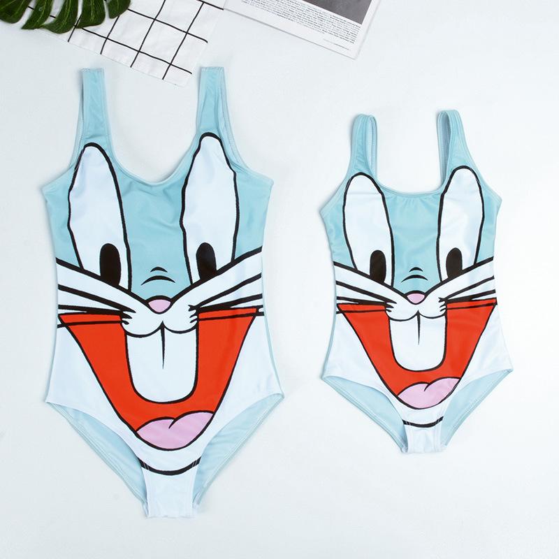 Mẹ Con Gái Phù Hợp Với Họ Đồ Bơi Mẹ Và Tôi Một Bộ Phim Hoạt Hình In Thỏ Đồ Bơi Trẻ Em Đi Biển Bơi Bikini