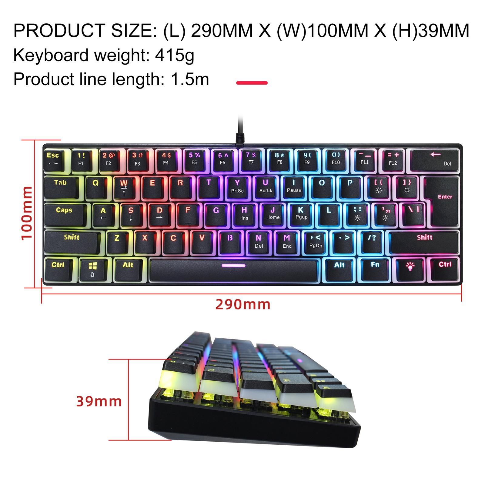 Compact Mechanical Gaming Keyboard US English Layout Waterproof Portable for Computer