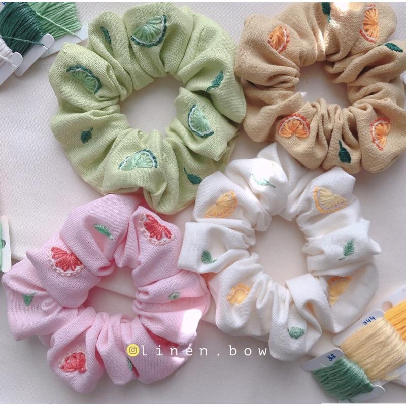 Scrunchies thêu hoạ tiết Cam/Chanh/Bưởi nhiều màu