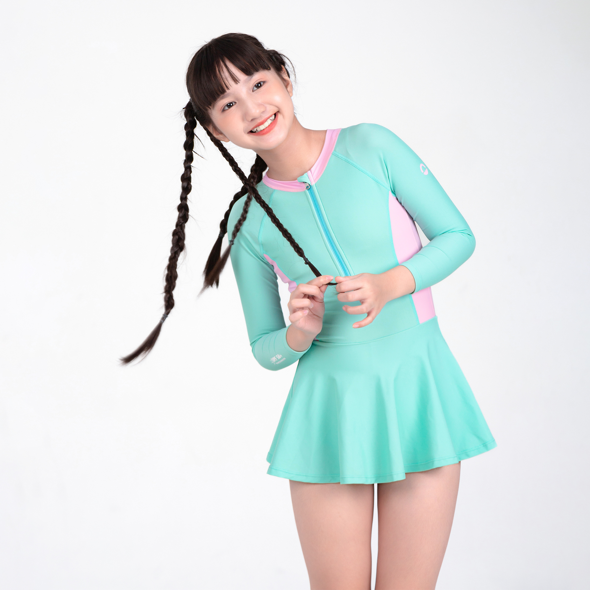 Đồ bơi bé gái liền thân váy Xanh dễ thương SOBIE