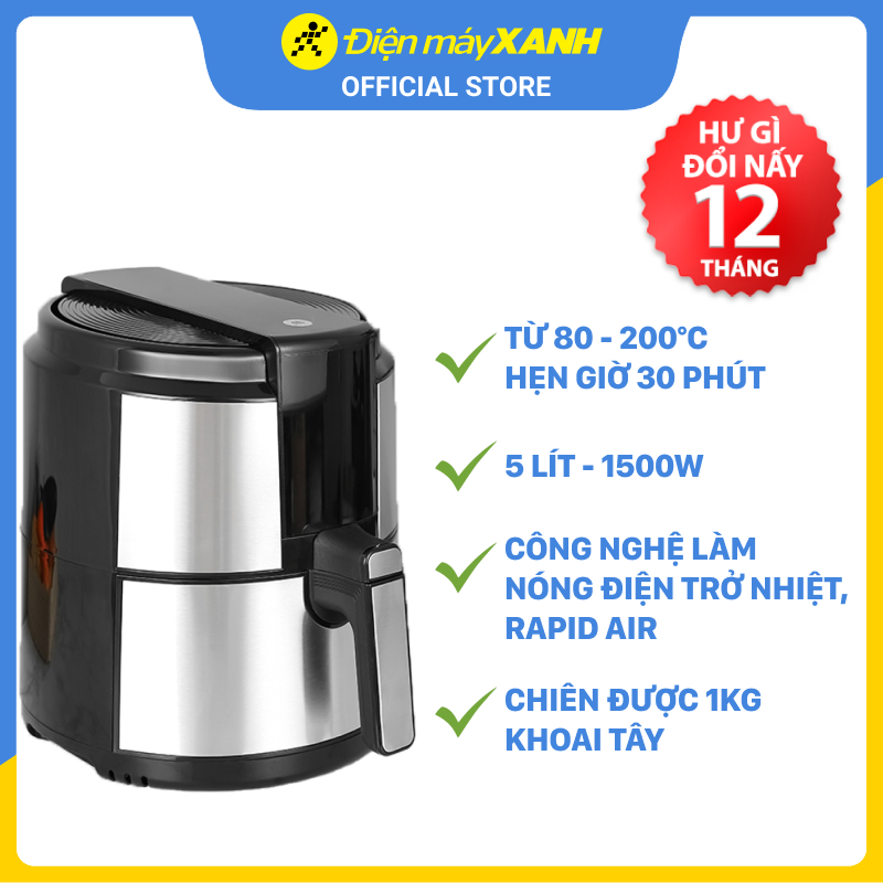 Nồi chiên không dầu Mishio MK-221 5 lít - Hàng chính hãng