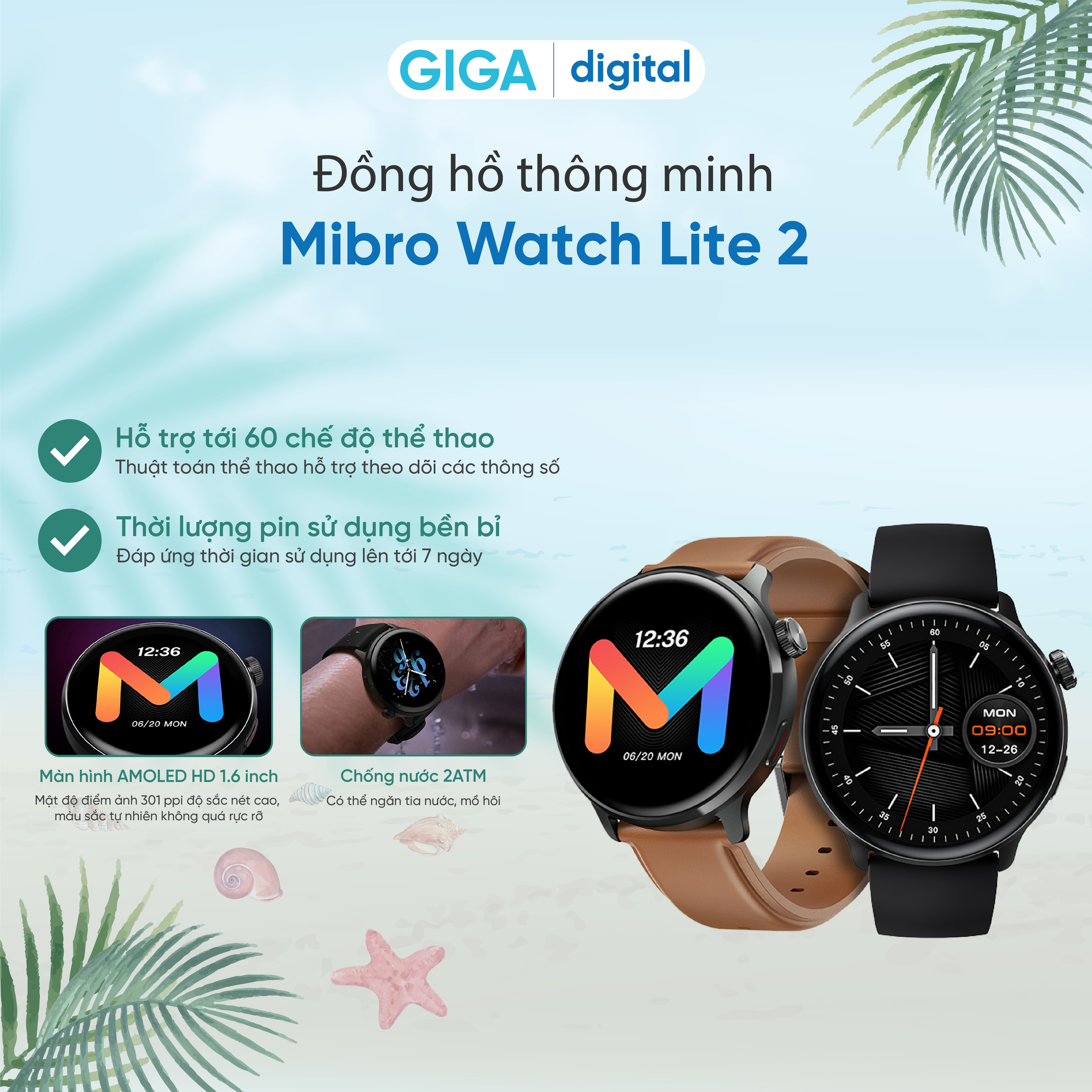 Đồng hồ thông minh Mibro Lite 2 | Hỗ trợ nghe gọi Bluetooth | 2 Dây thay thế | Thời lượng pin Chế Độ Cơ Bản 60 Ngày | BH 12 Tháng - Hàng nhập khẩu
