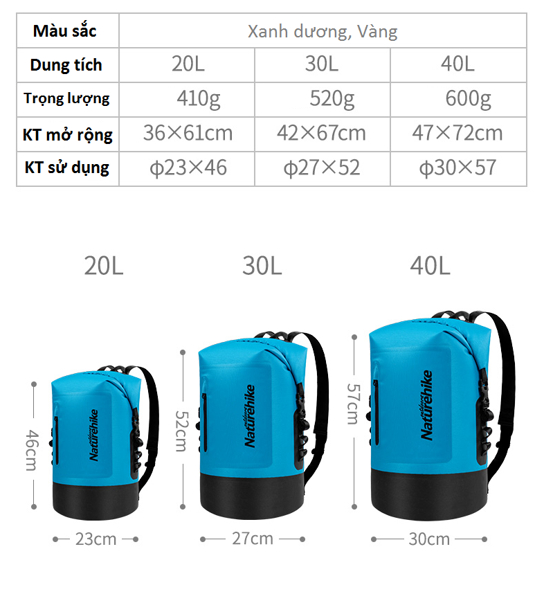 Balo chống nước NatureHike 30L NH18F031-S (Floating Waterproof Dry Bag Wet Dry Seperation Sack Roll Top Backpack 30L)