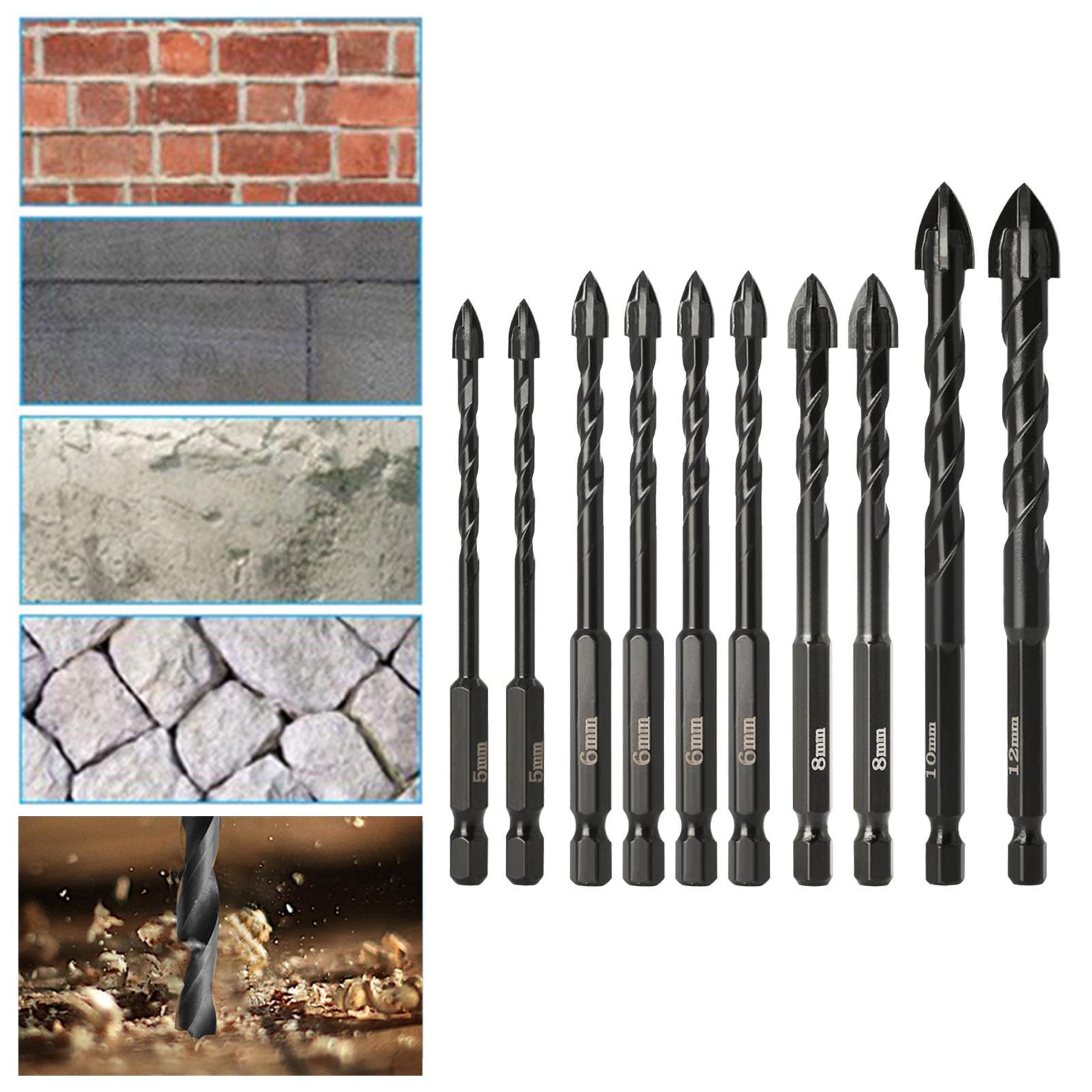 10 Pieces Alloy Masonry Drill Bit Set with Hex Shank for Wall Cement Tile