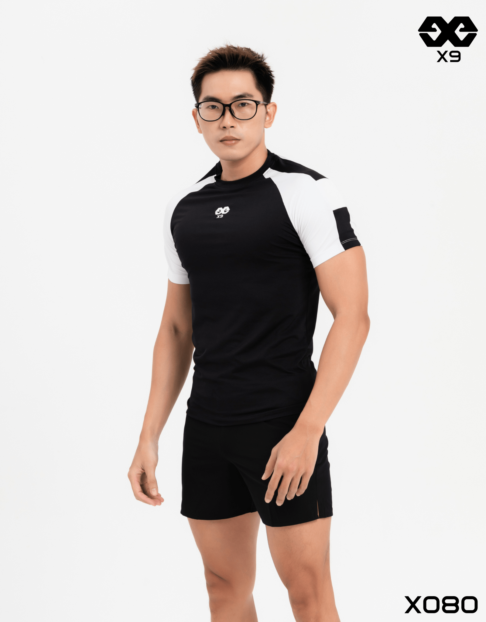 Áo Thun Nam Thể Thao Phối Màu Ngắn Tay Form Body Slimfit Tập Gym Chạy Bộ Cầu Lông - Thương Hiệu X9 - X080