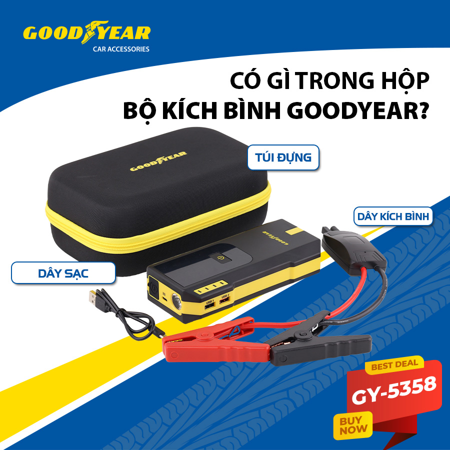 Bộ Kích Bình Cho Xe Hơi 670A GOODYEAR GY-5358 Đa Chức Năng Sạc Dự Phòng 12000mAh Đèn LED Khẩn Cấp - Hàng Nhập Khẩu