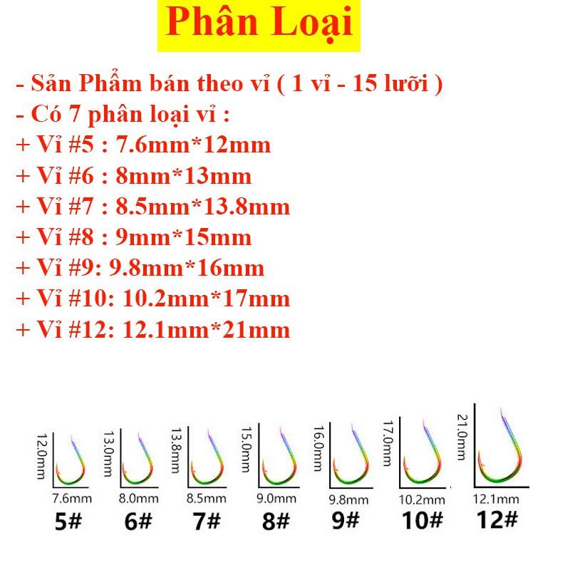 Lưỡi Câu Cá CJF, Lưỡi Câu TiTan 7 Màu Có Ngạnh ( Vỉ 15 Chiếc ) Cao Cấp Chuyên Câu Đài , Câu Đơn LC-8