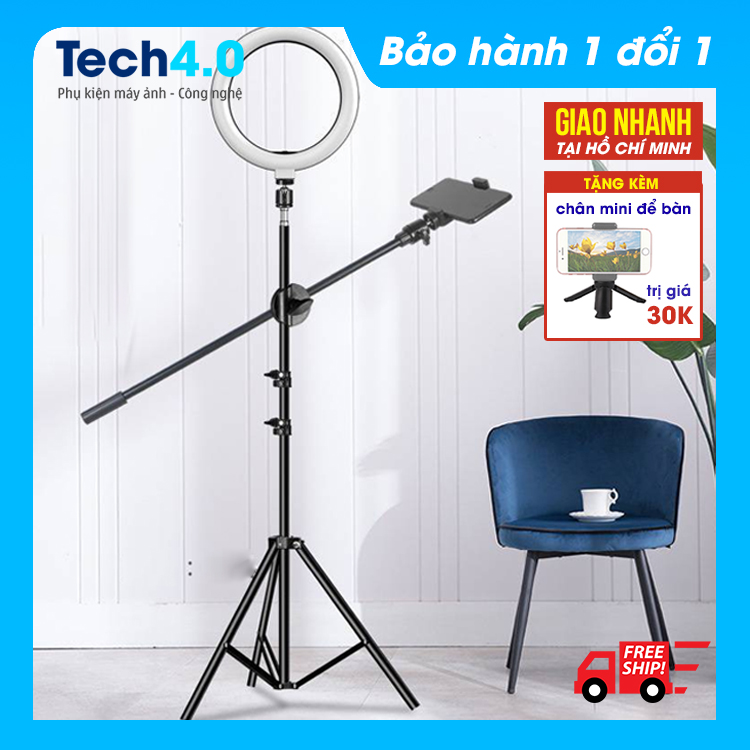 Giá đỡ chân quay video topshot đèn 16cm quay review sản phẩm, livestream, spa phun xăm có đèn chân 2.1m