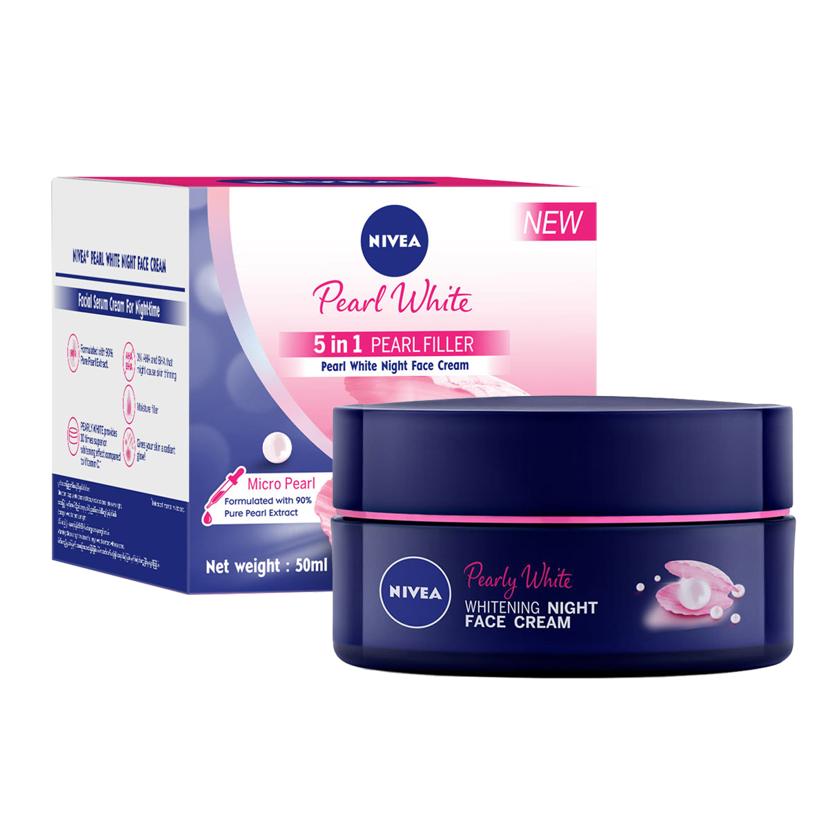 Kem Dưỡng Nivea Ngọc Trai Làm Sáng Da Ban Đêm 50ml 5 in 1 Pearl Filler Pearl White Night Face Cream - 86740