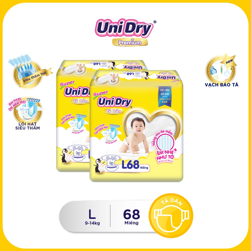 Combo 2 tã dán UniDry gói Super Jumbo M76-L68-XL62