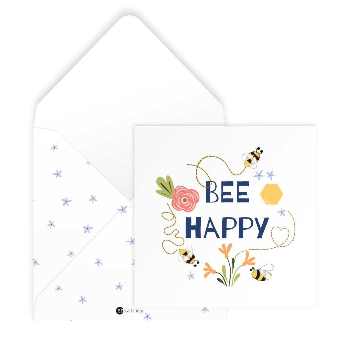 Bộ 4 thiệp vuông 12cm SDstationery LET IT BEE chúc mừng, tình bạn, tình yêu, sinh nhật, truyền cảm hứng, động viên