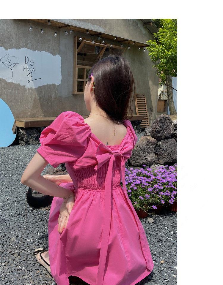 DIYIWEI 2023 Mùa hè Hàn Quốc phiên bản Pháp Vintage Orange Terrier Bowknot Thu hẹp eo Hiển thị Skinny Short Dress Cô gái nhỏ