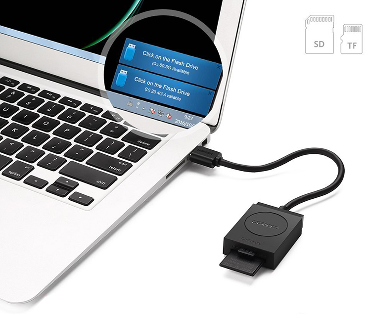 Đầu đọc thẻ USB 3.0 hỗ trợ SD/TF chính hãng Ugreen 20250 cao cấp - Hàng chính hãng