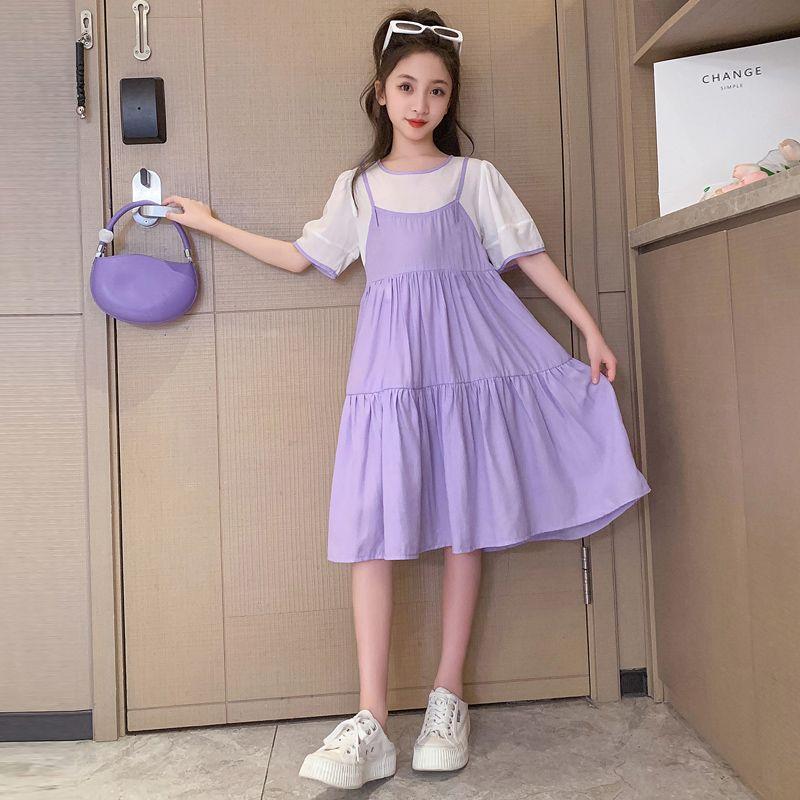 DIYIWEI Cô gái ăn mặc mùa hè 2023 phong cách phương Tây lớn bé lưới váy trẻ em mỏng giả hai váy công chúa
