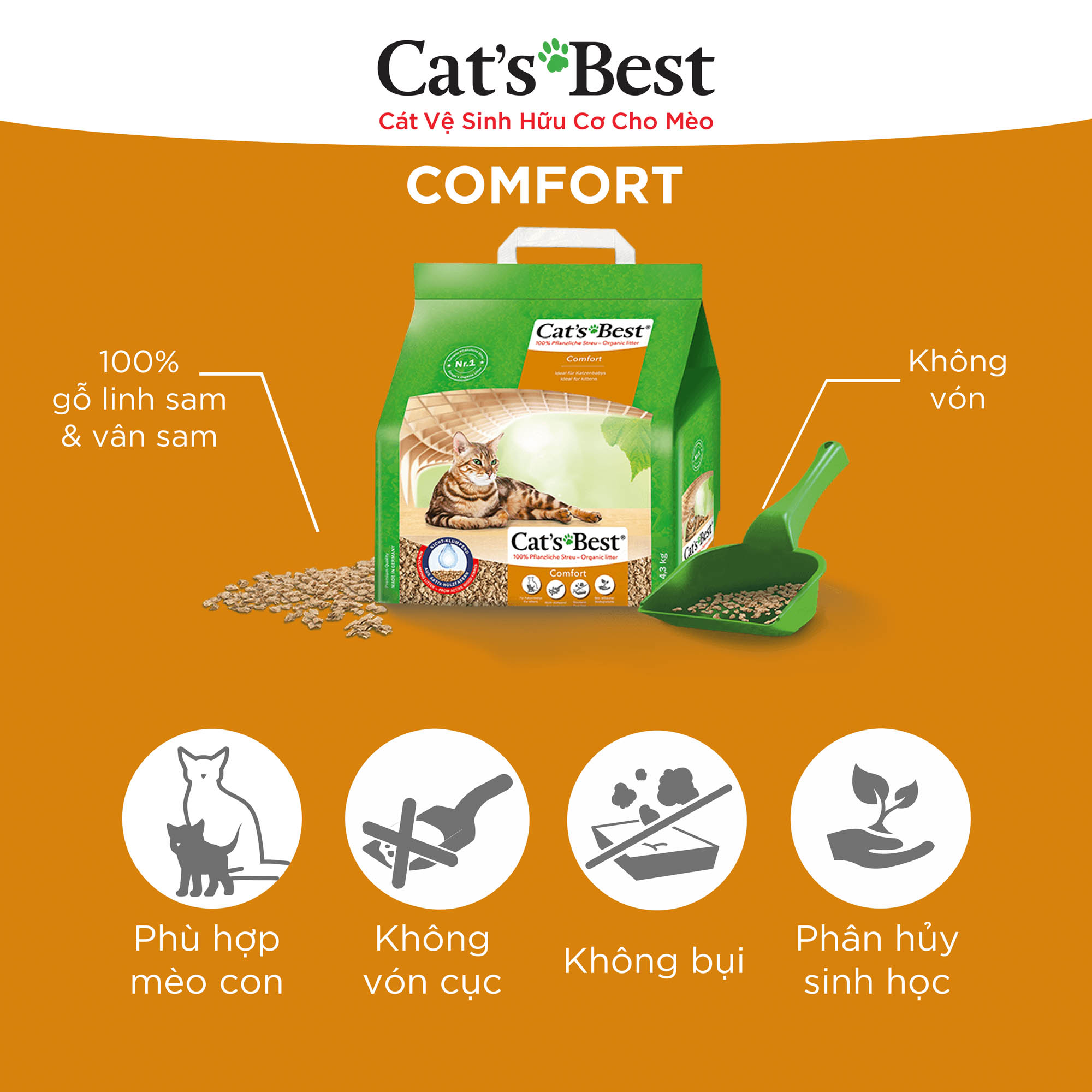 Cát Vệ Sinh Hữu Cơ Cho Mèo Cat's Best Comfort 10L