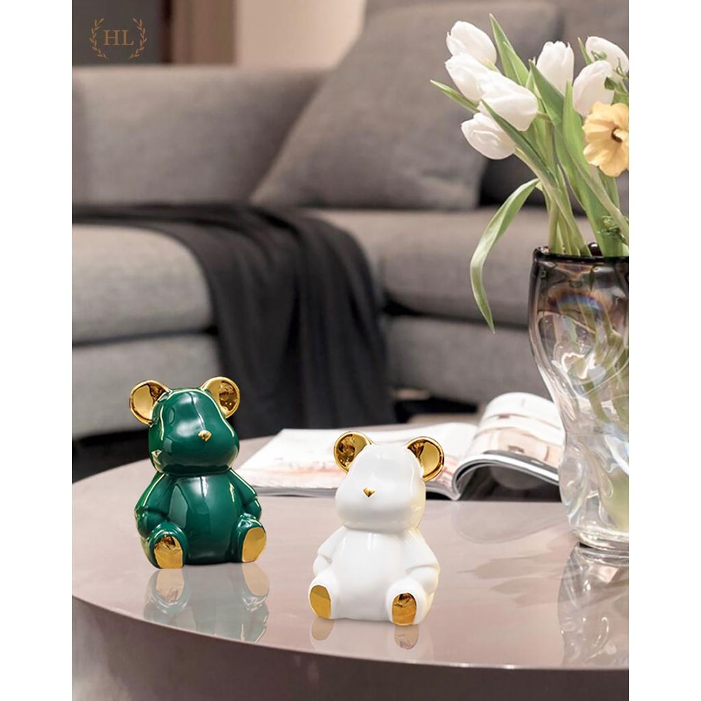 Lọ Đựng Tăm Hình Gấu Bearbrick Cao Cấp Vàng Kim 2023 | Hũ sứ có nắp đậy đựng tăm chất liệu sứ điểm vàng kim hình Gấu