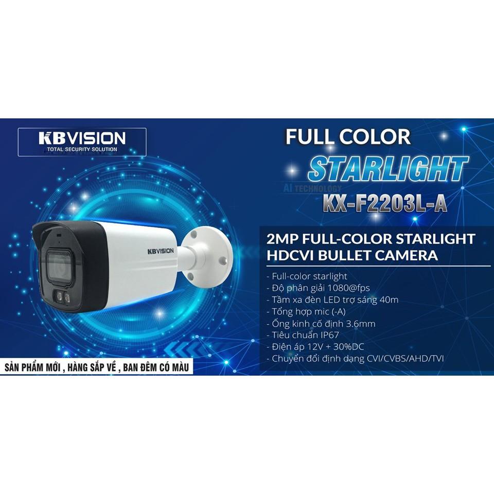 Camera HD Analog 4in1 2MP Full Color KBVISION KX-CF2203L đập tan bóng tối Hàng Chính Hãng