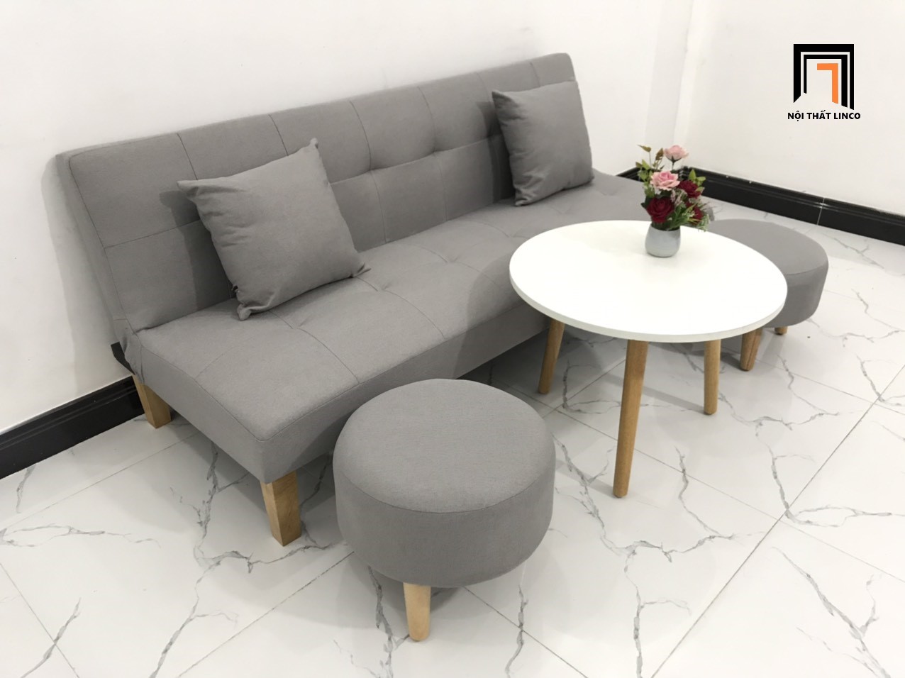 Bộ ghế sofa giường nhỏ gọn xám ghi trắng nhiều kích cỡ