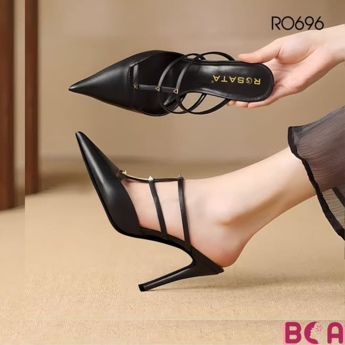 Giày cao gót nữ công sở 8 phân RO696 ROSATA, thiết kế mũi nhọn thời trang, thanh lịch tại BCASHOP