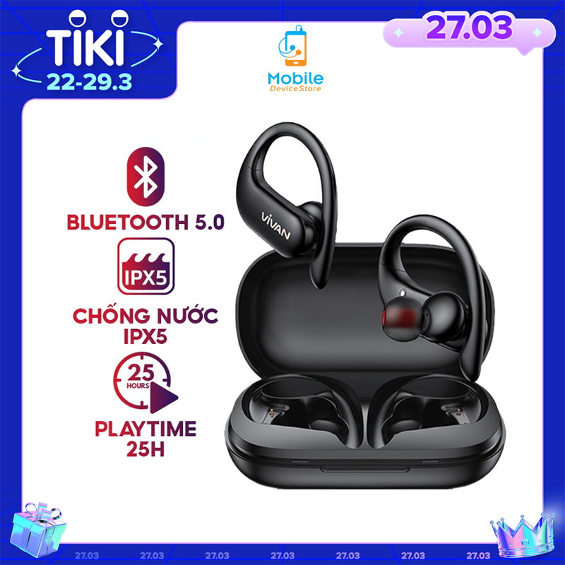 [ Chống Nước IPX5 ] Tai Nghe Không Dây Bluetooth Cảm Ứng VIVAN Thể Thao  Playtime 25H - Hàng Chính Hãng