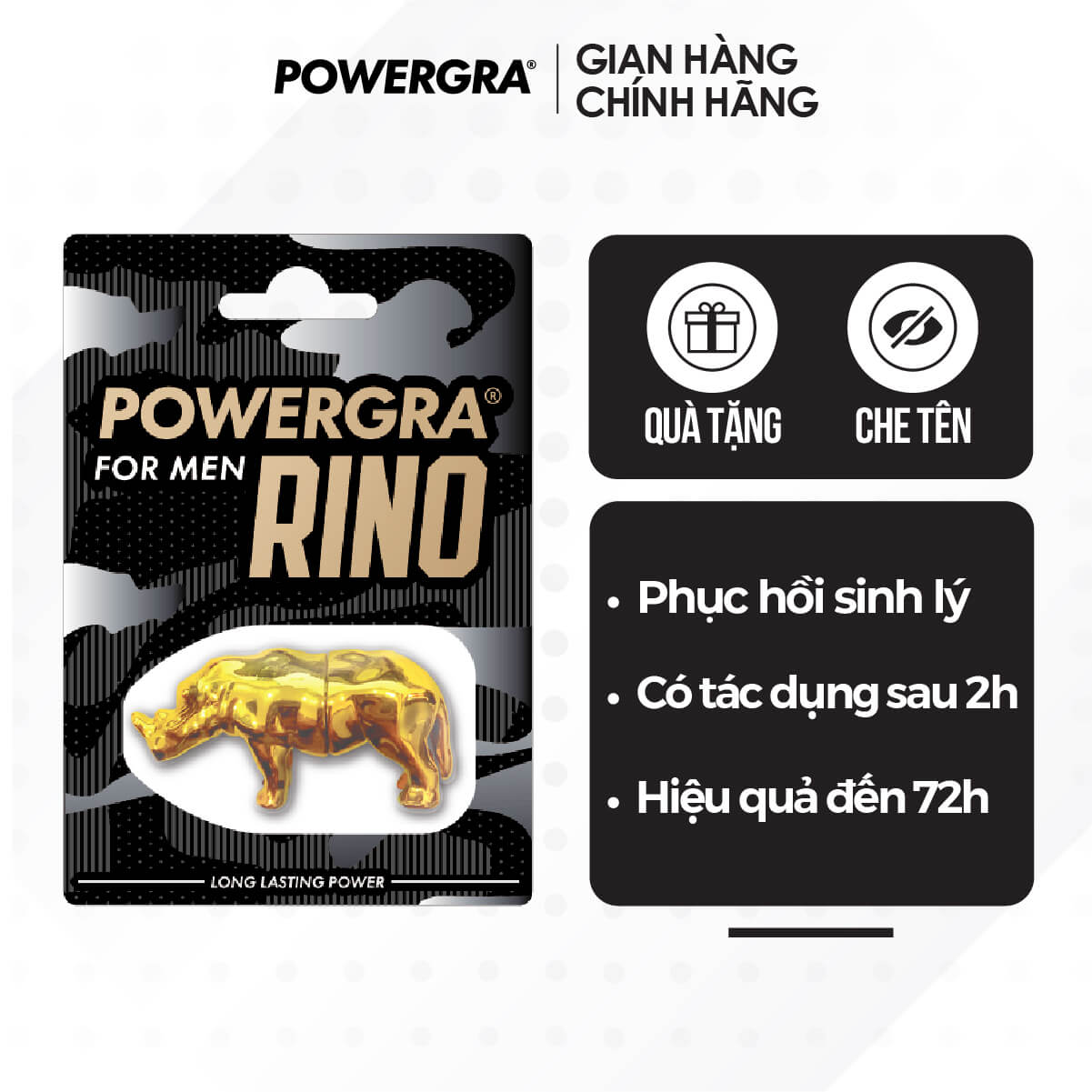 Viên uống phục hồi và tăng cường sinh lý nam giới Powergra For Men Rino kèm quà tặng