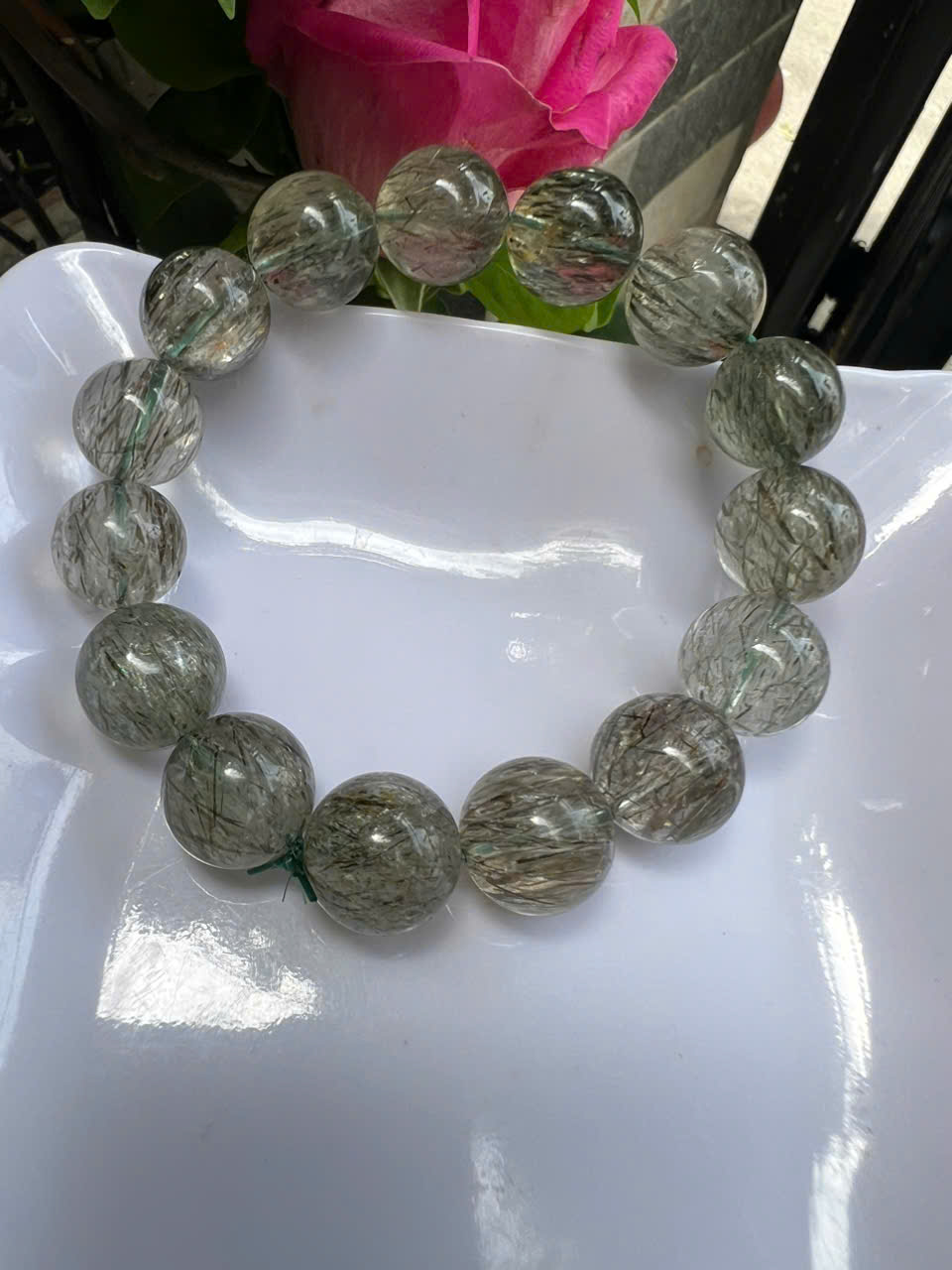 ️ Vòng Tay Chuỗi Nam Vip Size Hạt 14mm Đá Thạch Anh Tóc Xanh Tự Nhiên Trong Bóng Mượt Hợp Các Anh Nam mệnh Mộc Hỏa Thủy đeo đẹp may mắn tốt cho sức khỏe công việc hanh thông ạ