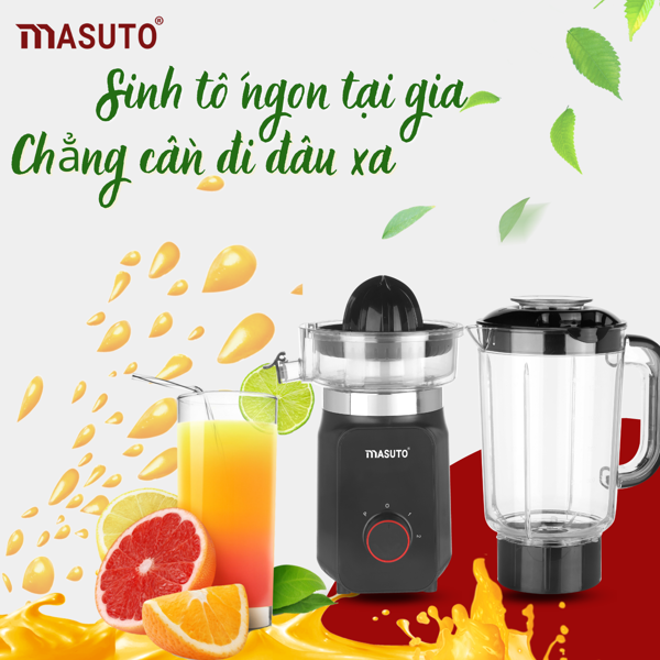 Máy Xay Sinh Tố Kiêm Máy Vắt Cam MASUTO Công Nghệ Nhật Bản Dung Tích 1.25 Lít Công Suất 700 W - Hàng Chính Hãng