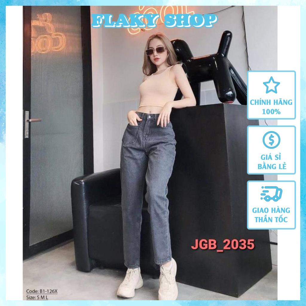 Quần jean nữ FLAKY SHOP cao cấp - Quần baggy nữ xám trơn kiểu dáng basic hàng chuẩn shop