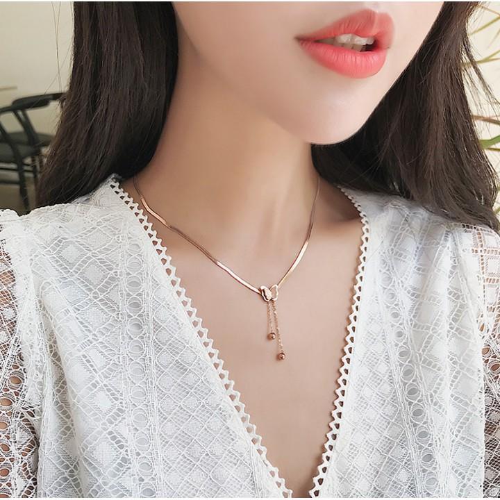 Dây chuyền mì dẹp titan có mặt Hồ Điệp rớt bi cách điệu siêu đẹp, bền màu, hợp thời trang, dễ phối đồ