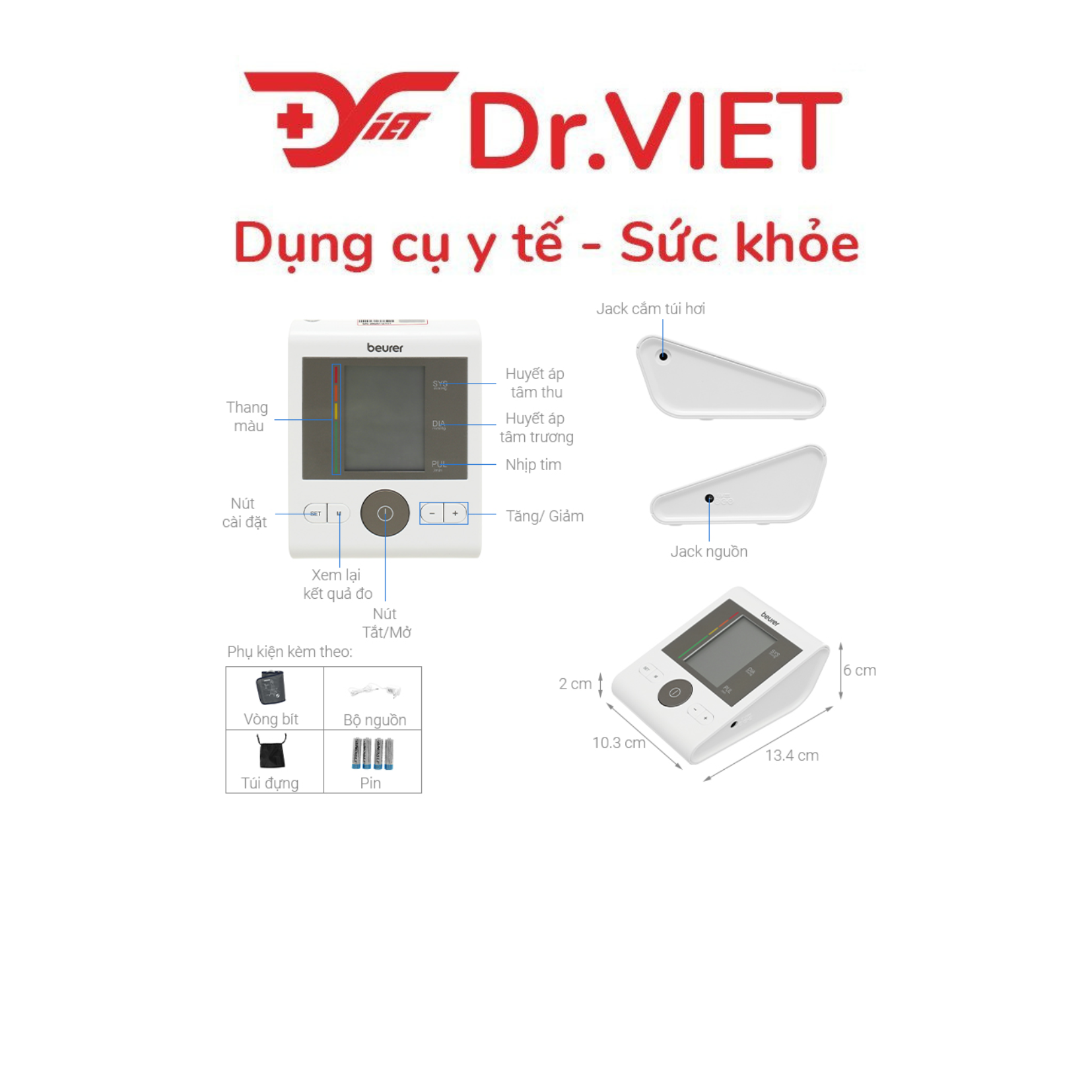 Máy đo huyết áp bắp tay điện tử Beurer BM28, màu trắng xám, nhựa ABS, vòng bít 22–42cm