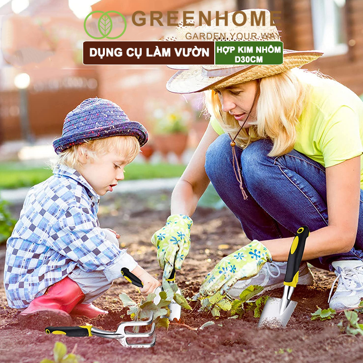 Xẻng Cào Chỉa Làm Vườn D30xr7,5cm Greenhome, Hợp Kim Nhôm Chống Gỉ, Tay Cầm Cao Su Chống Trượt. Tiện Lợi, Dễ Vệ Sinh