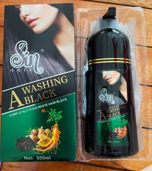 Dầu Gội Phủ Bạc SIN HAIR Nhật Bản 500ml (Màu Đen) Chiết Xuất 100% Thảo Dược Thiên Nhiên, Tặng Kèm Lược Chải Tóc