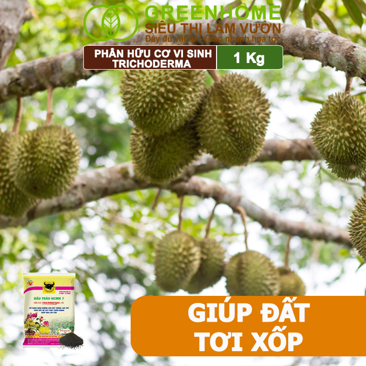 Phân Bón Hữu Cơ Trichoderma Greenhome, Đầu Trâu, Bao 1kg, Dạng Viên,Chuyên Hoa và Cây Cảnh