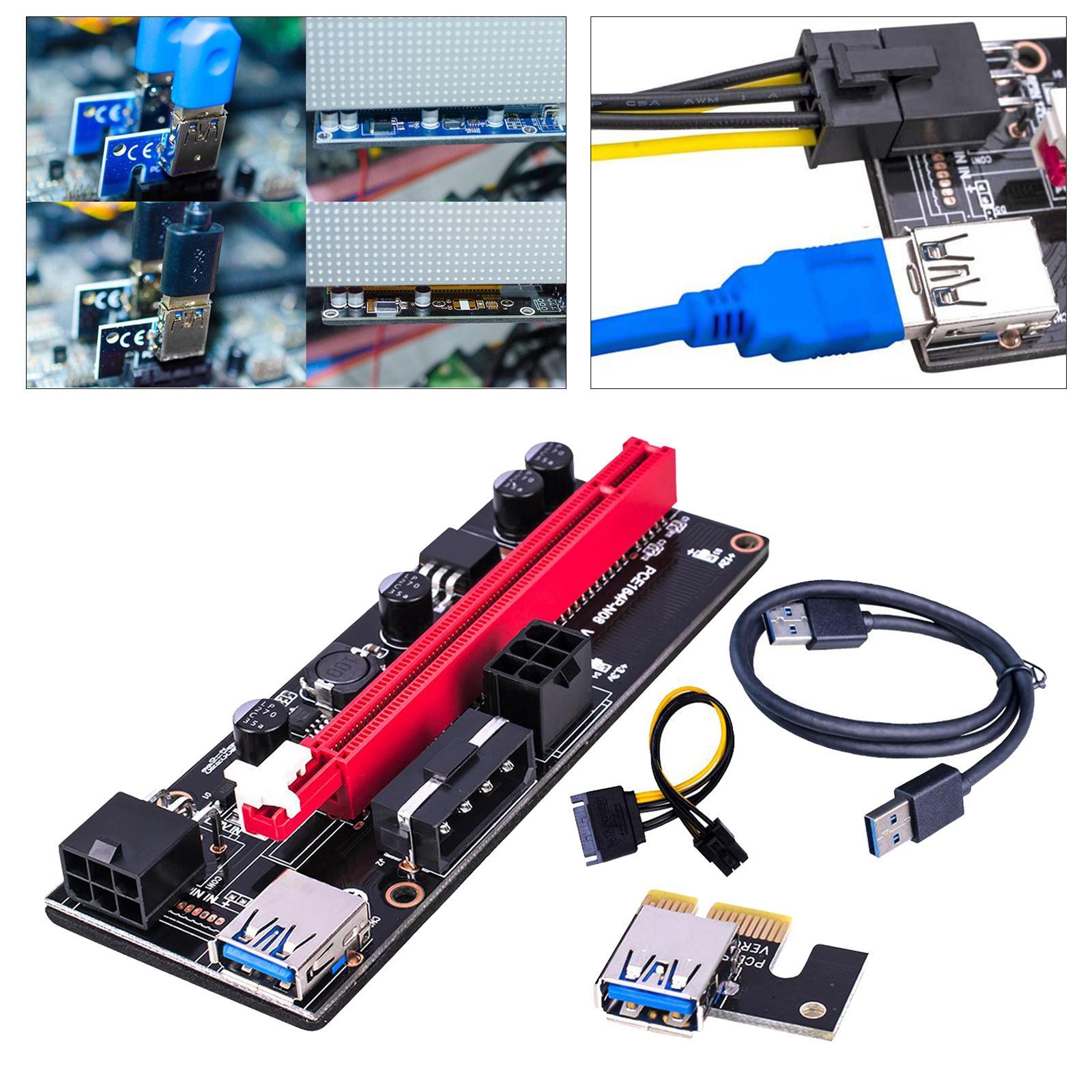 Pcie Expansion Module Riser Card PCI-E 008s 4Pin USB 3.0 Raiser-Riser PCI-E Extender 4Pin SATA 6PIN 1x to 16x