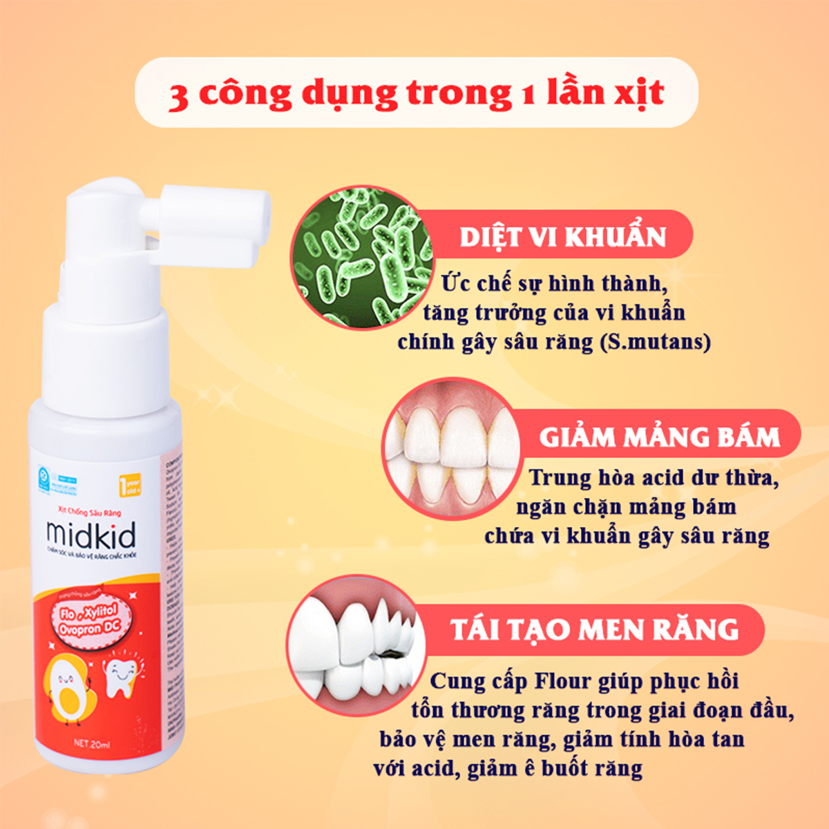 Xịt chống sâu răng cho bé 20ml Baby-S, Xịt chống sâu răng Midkid hương táo đỏ an toàn cho bé – SI021